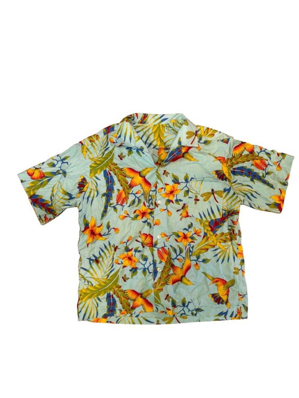 Handmade Colorful Vacation Button Up Shirt - Hummingbirds - Men's M/L
